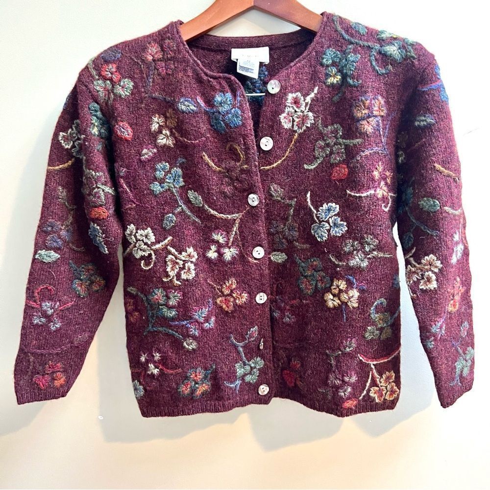 Talbots wool Embroidered Cardigan S/M P